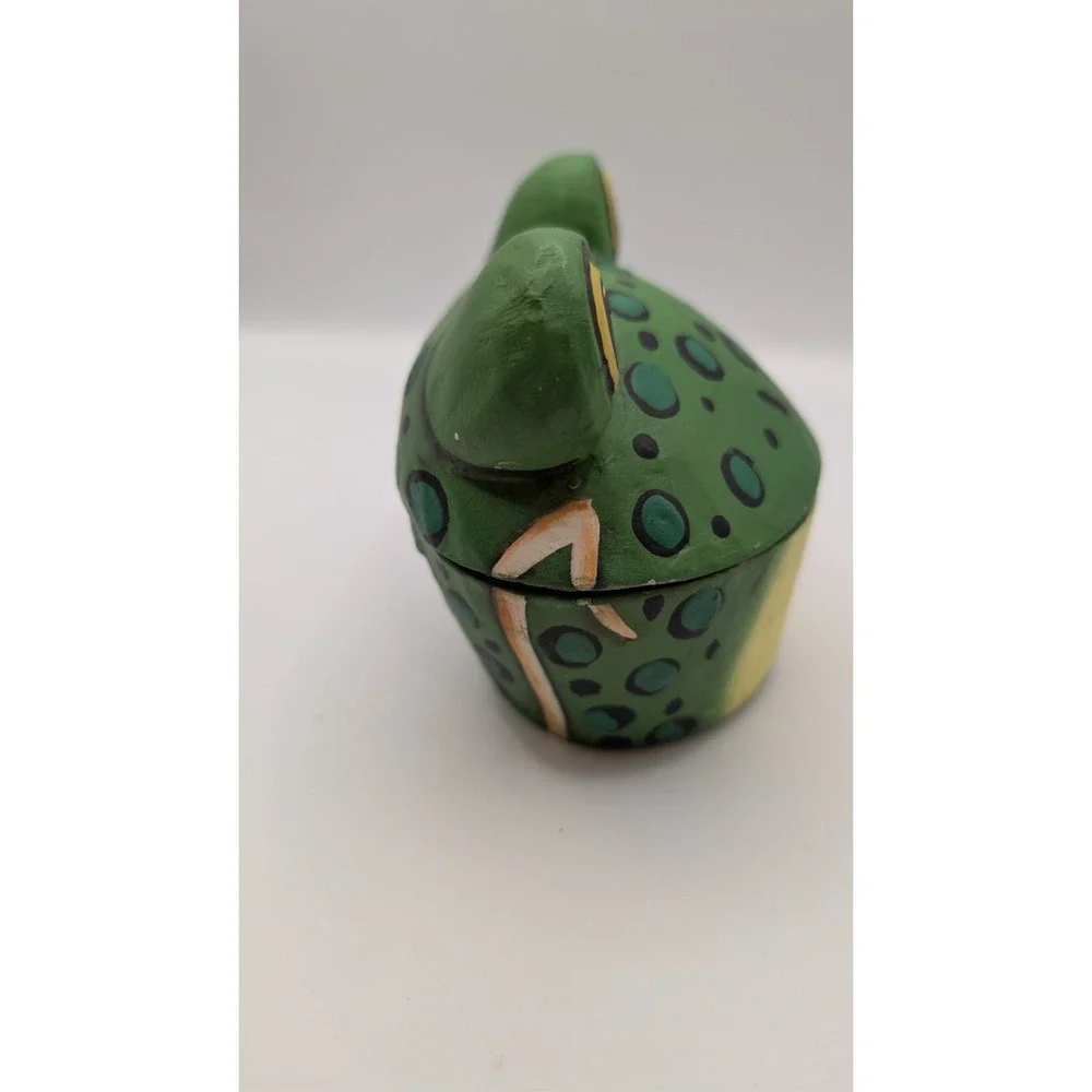 Vintage Hand Painted Wooden Frog Trinket Box Hinged Lid Storage Container